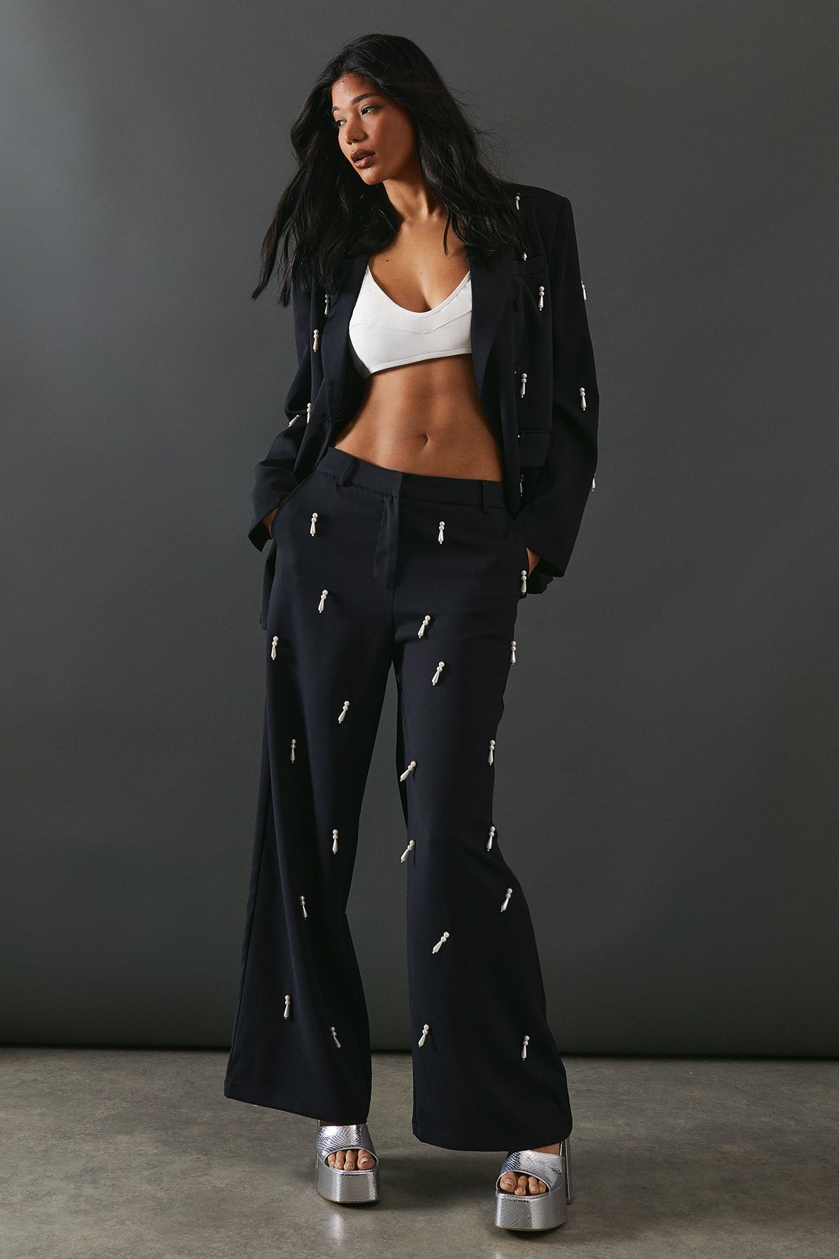 Warehouse Heavy Satin Strappy Seaming Bralette Ivory image 2