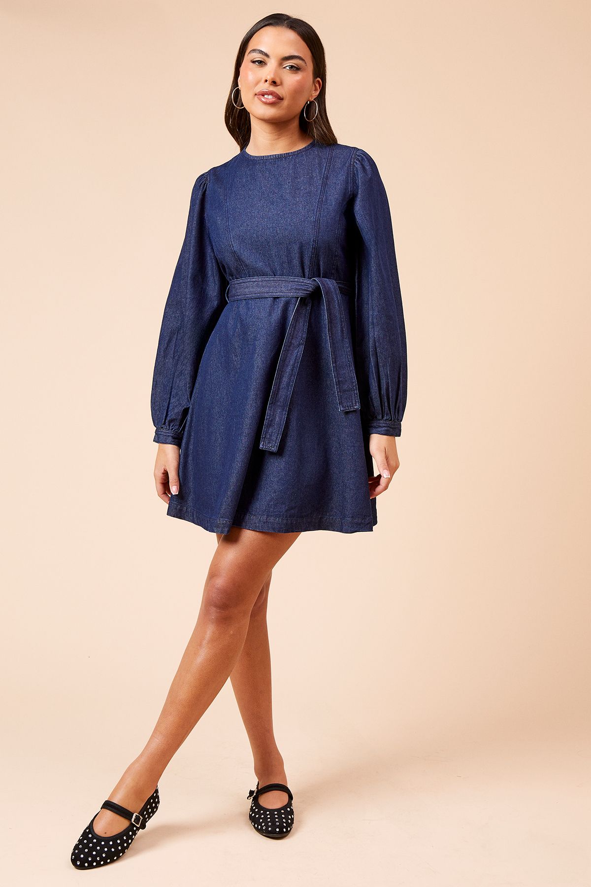 Dorothy Perkins Chambray Seamed Front Detail Mini Dress Indigo image 2