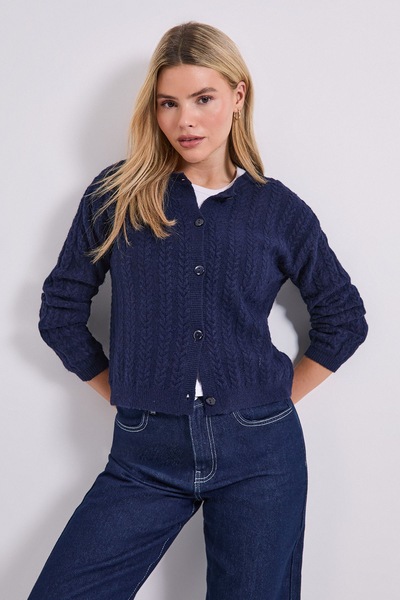 Dorothy Perkins Mini All Over Cable Knit Cardigan Denim-blue