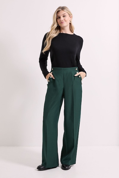 Dorothy Perkins Military Button Detail Wide Leg Trouser Green