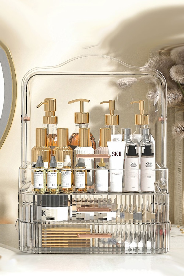 Living and Home Portable Dustproof Cosmetic Desktop Makeup Organizer with Handle