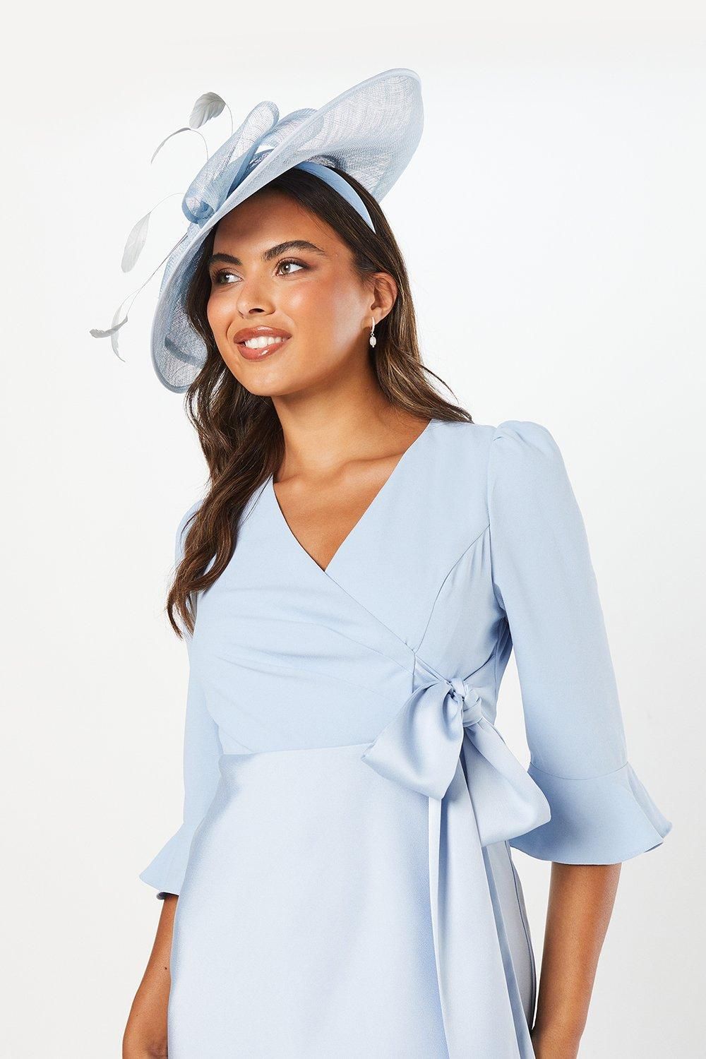Coast Ruffle Sleeve Satin Back Crepe Wrap Dress Pale Blue image 4
