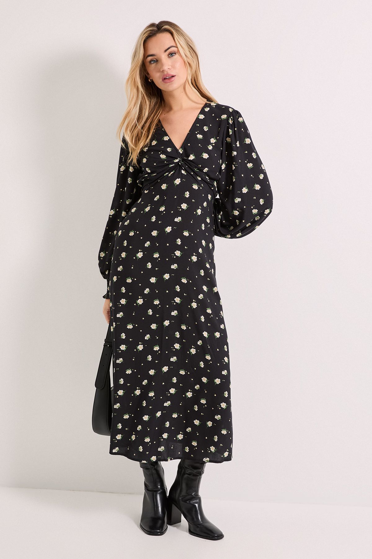 Dorothy Perkins Knot Front Twist Printed Midi Dress Black image 1