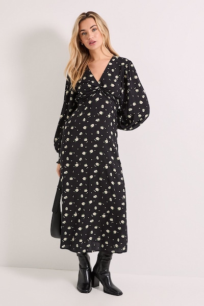 Dorothy Perkins Knot Front Twist Printed Midi Dress Black