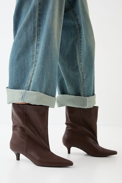 MissPap Low Stiletto Heel Ankle Boots Brown