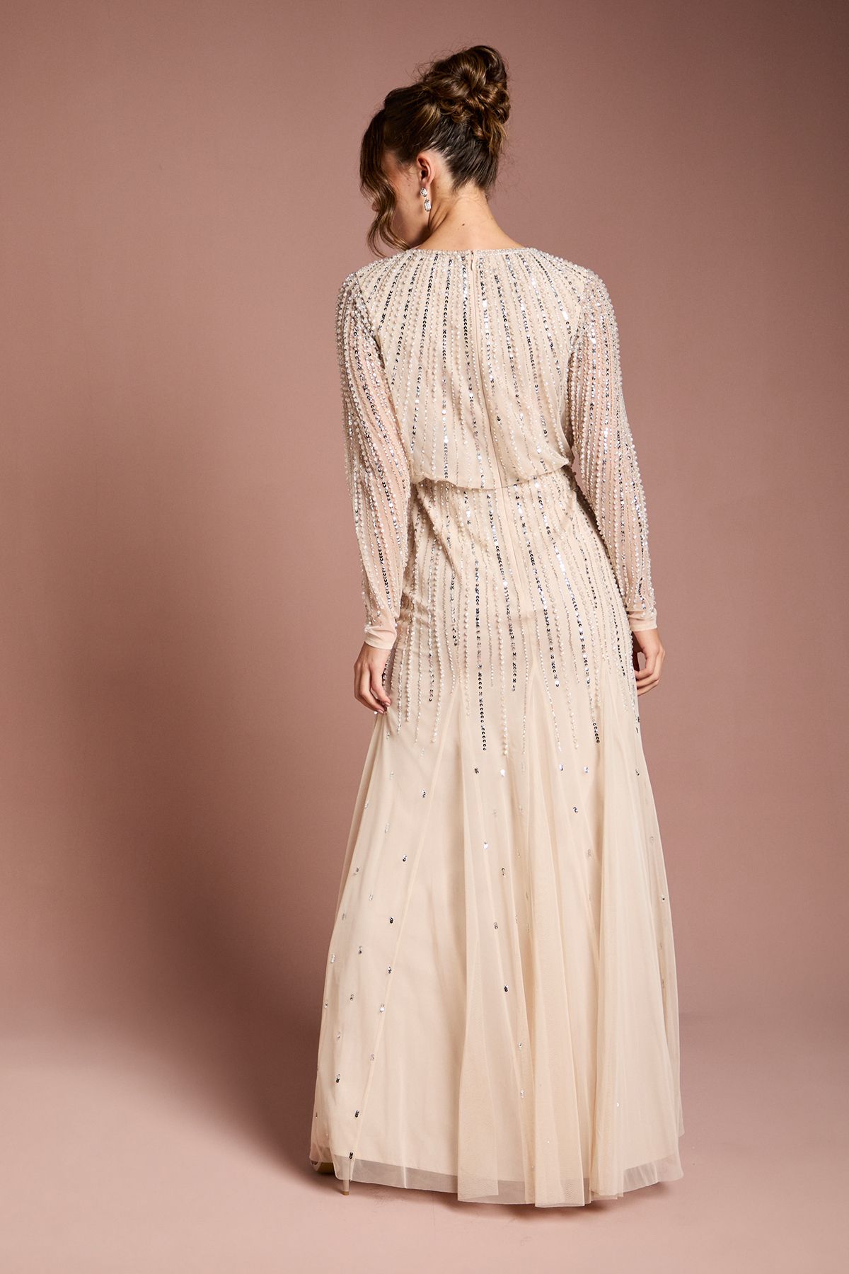 Coast Linear Sequin Embellished Long Sleeve Maxi Dress Champagne image 3