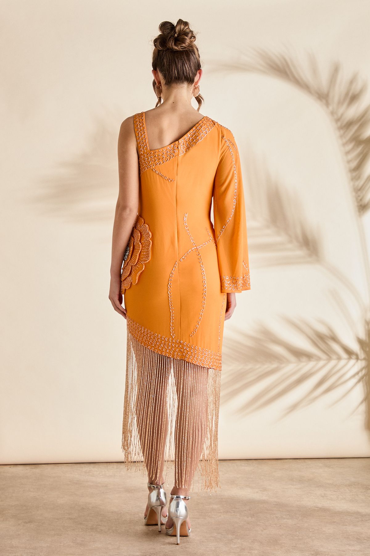 Coast One Shoulder Embellished Mini Dress With Fringing Orange image 3