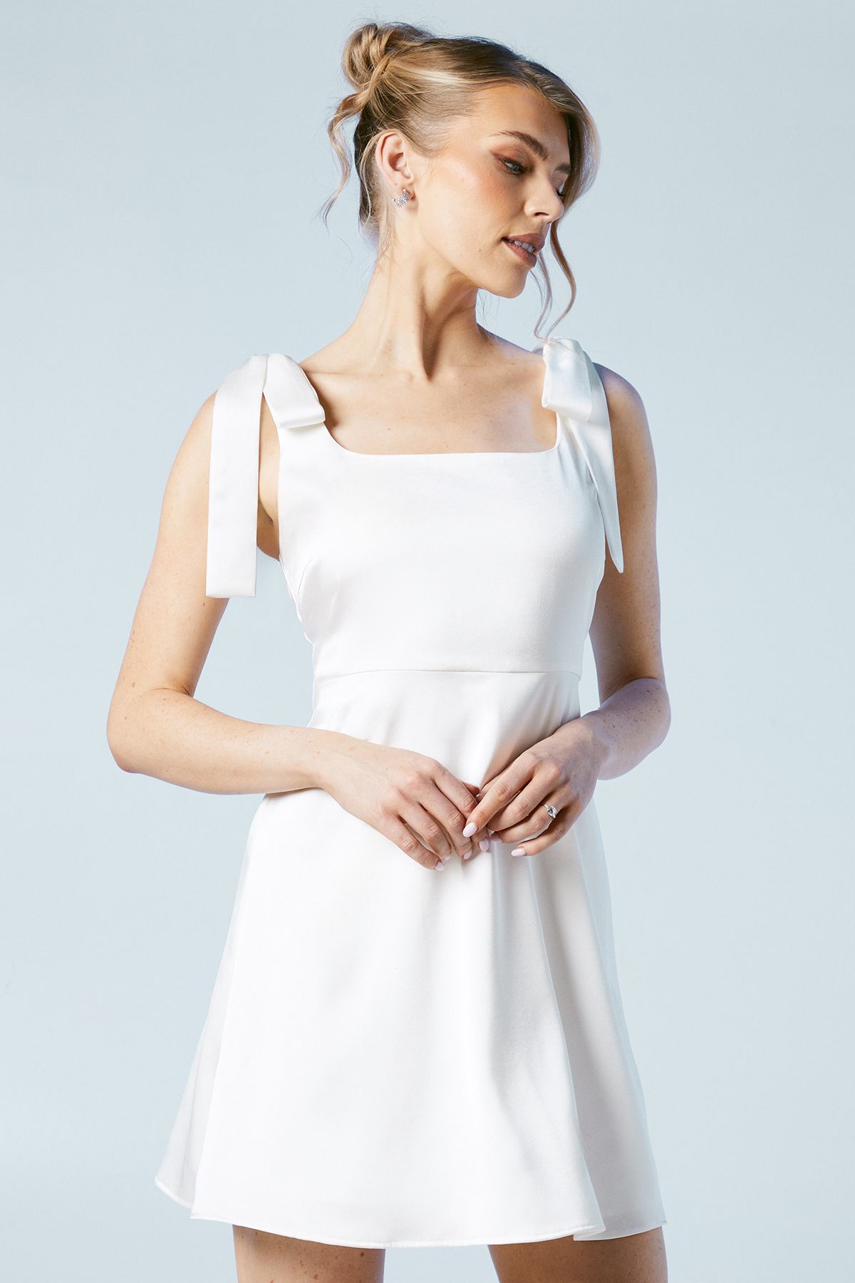 Oasis Tie Shoulder Satin Bridal Mini Dress Ivory