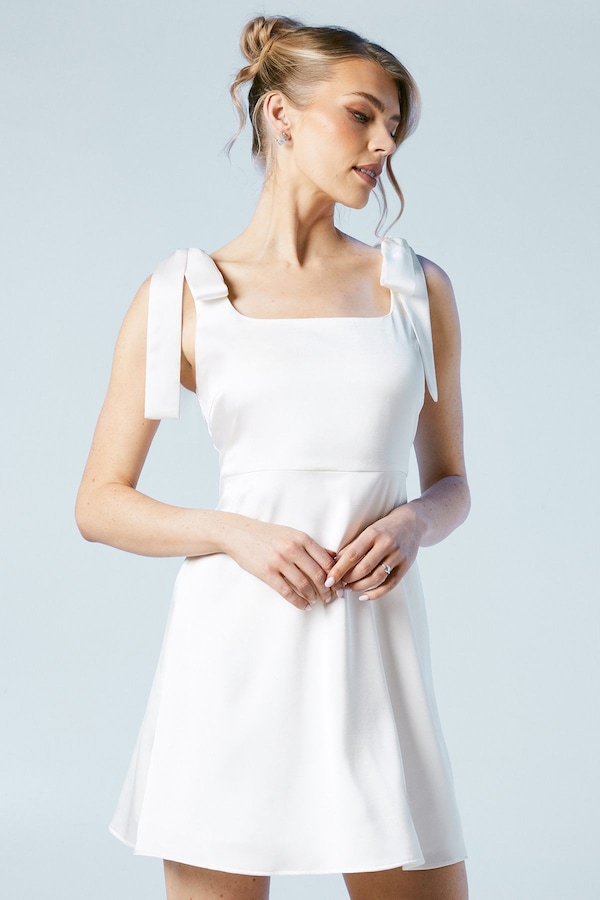 Oasis Oasis By Coast Tie Shoulder Satin Bridal Mini Dress Ivory