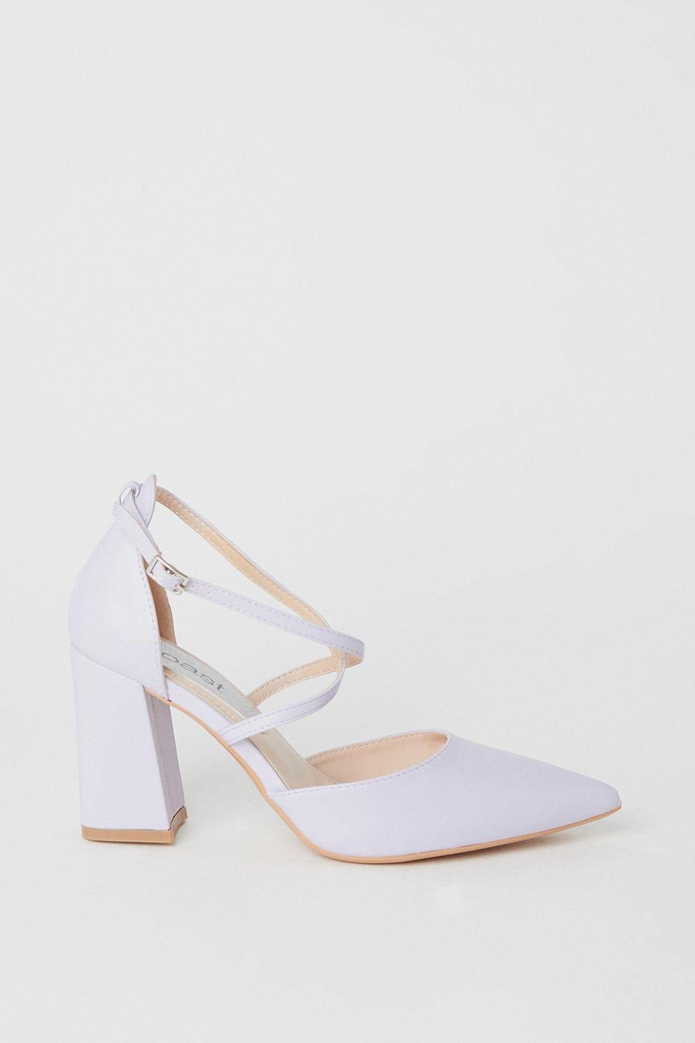 Coast Treat Faux Leather  Cross Strap Pointed Block Heel Court Shoes Lilac image 2