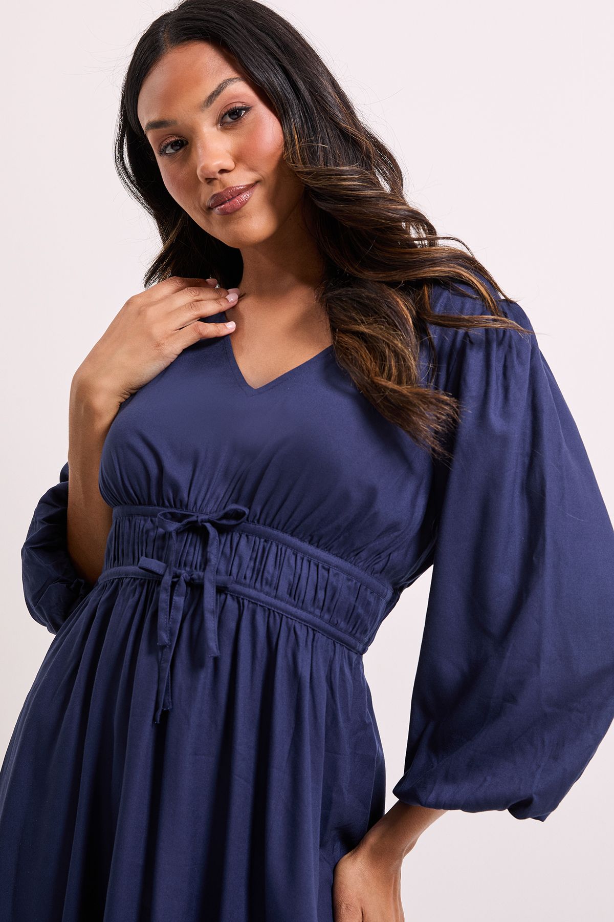 Dorothy Perkins Tie Detail Blouse Sleeve Mini Dress Navy image 4