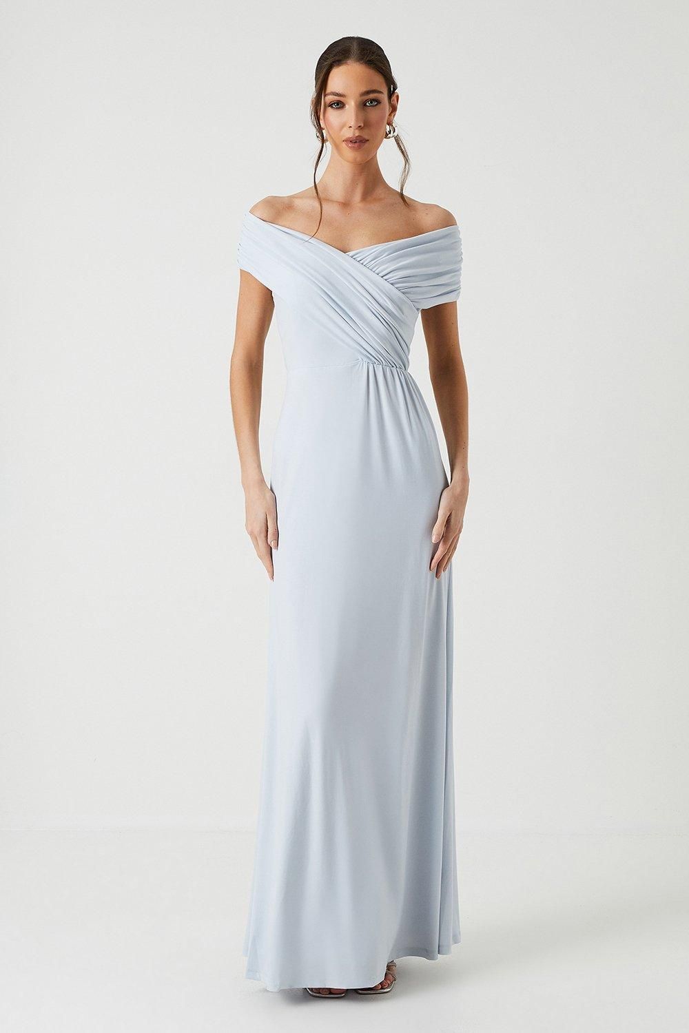 Coast Bardot Ruched Jersey Bridesmaid Dress Ice Blue