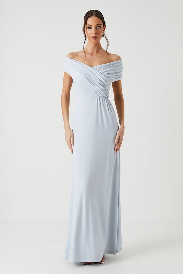 Coast Bardot Ruched Jersey Bridesmaid Dress Ice Blue