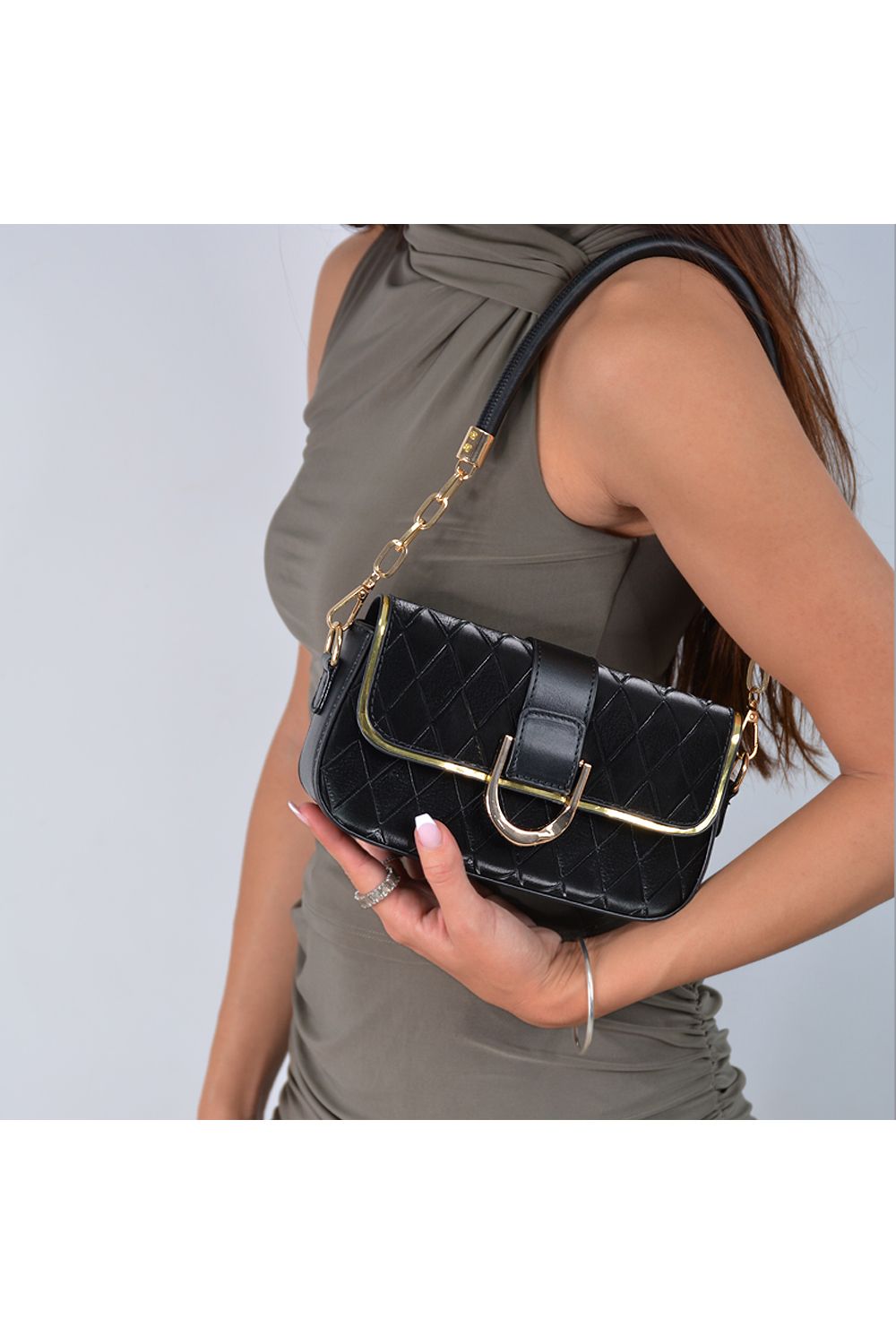 XY London 'Myla' Quilted Shoulder Bag With Gold Chain Strap image 2