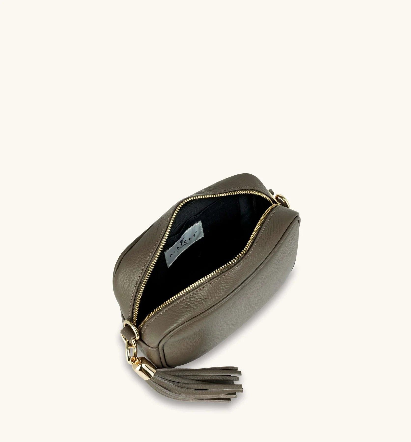 Apatchy London Latte Leather Crossbody Bag With Black & Stone Maze Strap image 3