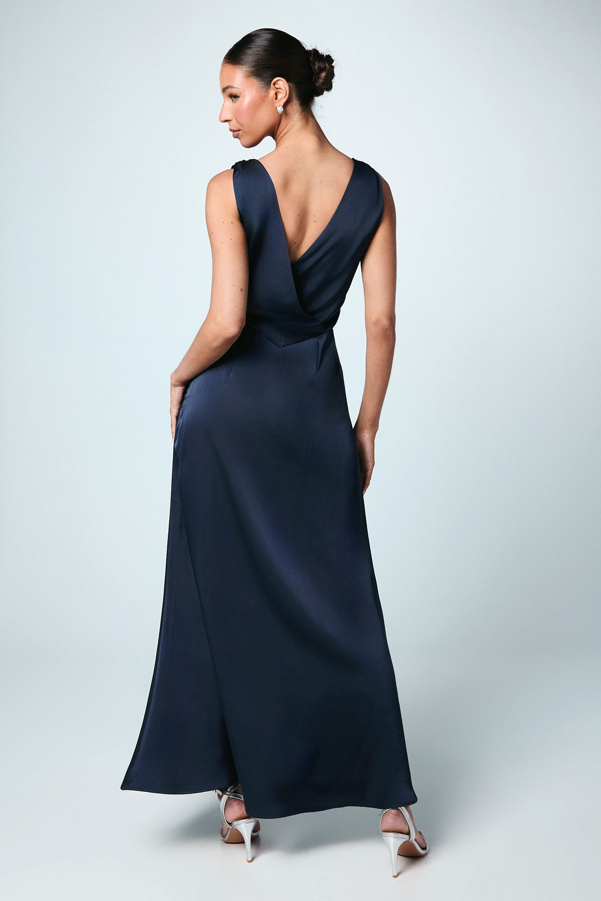 Coast Satin V Neck Bridesmaid Dress Navy image 3