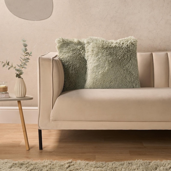 OHS Set of 2 Fluffy Shaggy Square Cushion Covers