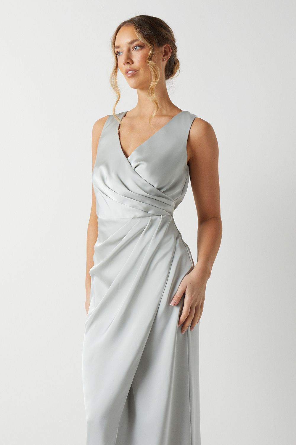 Coast Ruched Waist Detail Satin Bridesmaid Dress Sage image 2