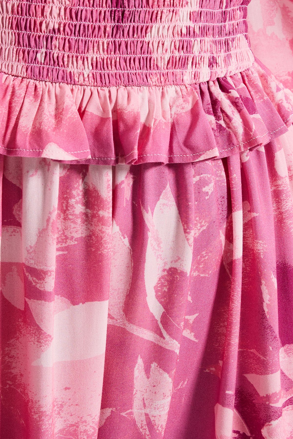 Dorothy Perkins Pink Floral Shirred Bodice Frill Detail Midi Dress Pink image 5