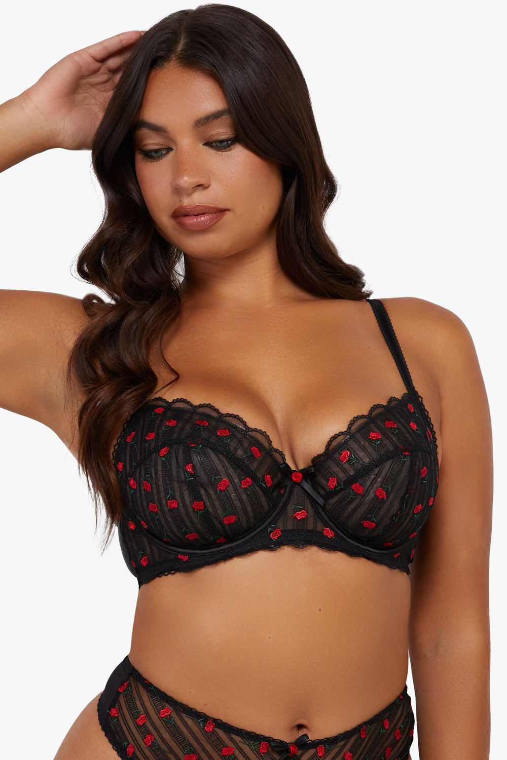 Playful Promises Elodie Black And Red Rosebud Embroidery Balcon Bra image 5