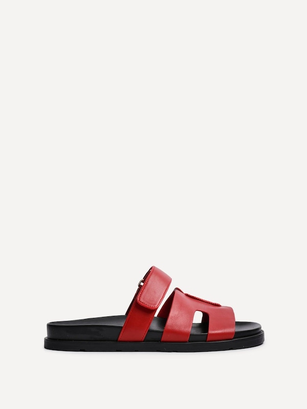 Linzi Emmy Red Faux Leather Footbed Linked Design Sandal