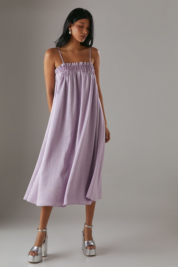 Warehouse Crushed Satin Strappy Midi Dress Lilac