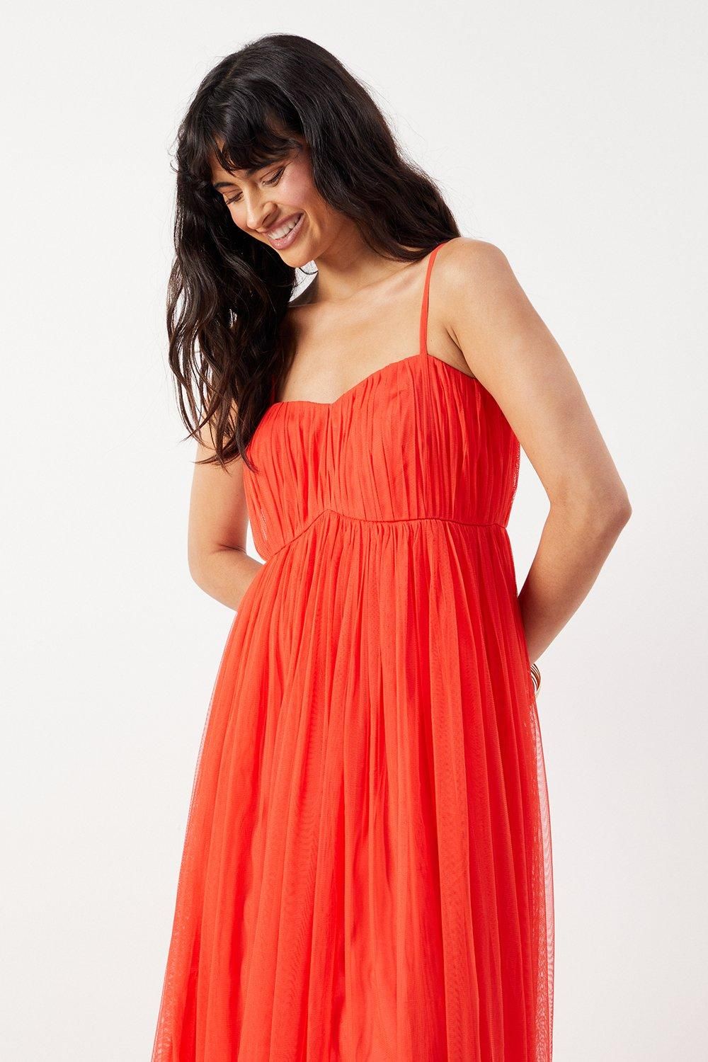 Warehouse Tulle Strappy Bandeau Maxi Dress Red image 2