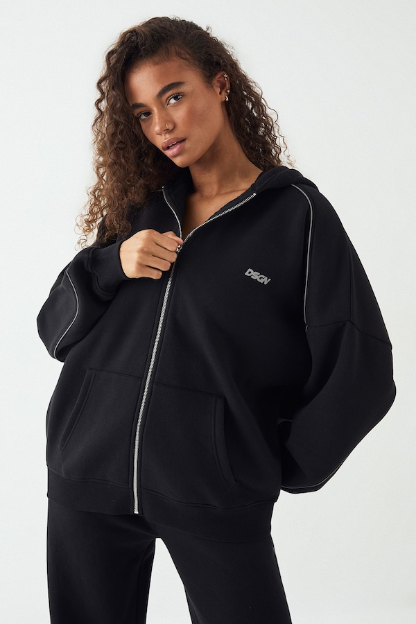 DSGN Studio DSGN Studio Reflective Zip Through Hoodie Black