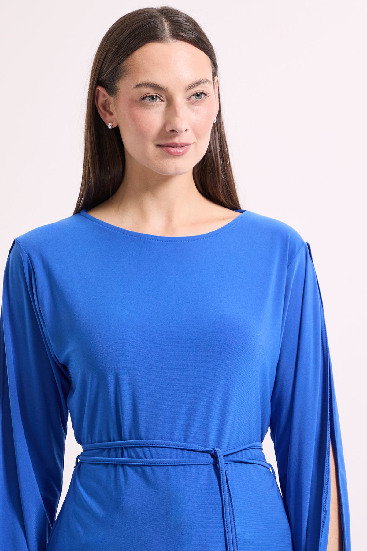 Principles Cobalt Tie Waist Split Shoulder Jersey Top Cobalt image 4
