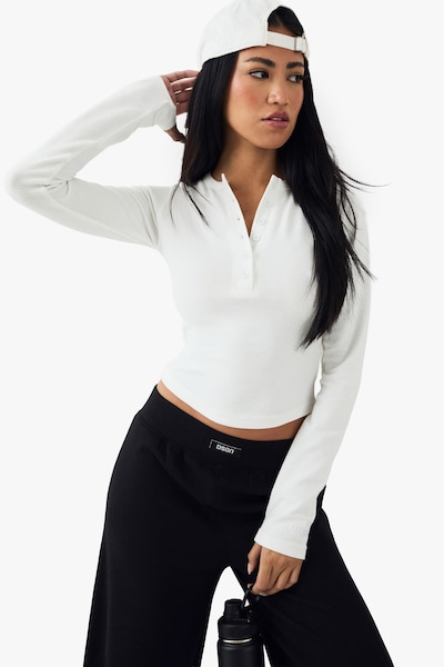 DSGN Studio DSGN Studio Button Detail Embroidered Long Sleeve Top White