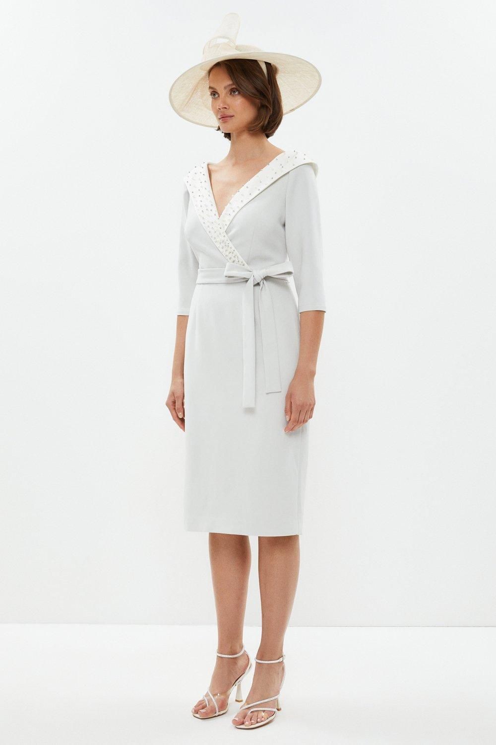 Coast Premium Off Shoulder Embellished Pencil Dress Silver image 5