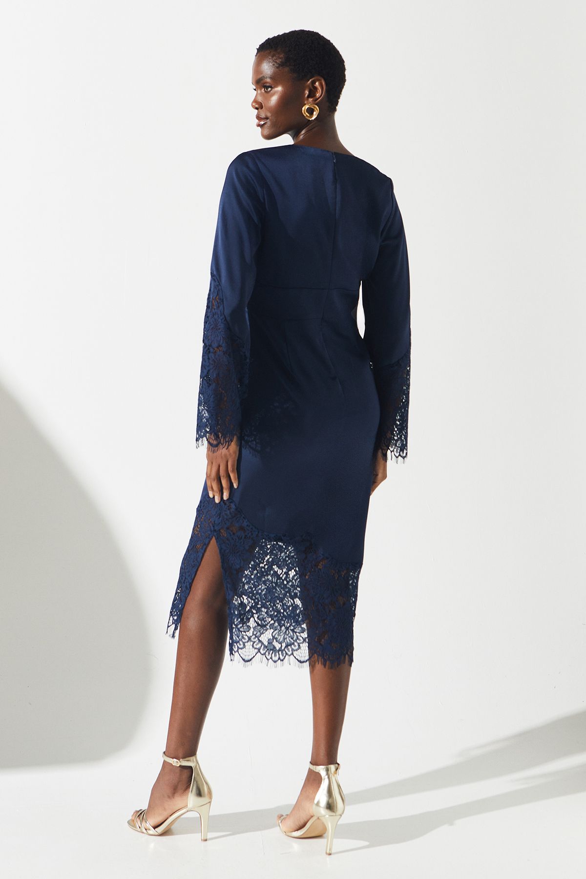 Coast Lace Panelled Satin Wrap Dress Navy image 3
