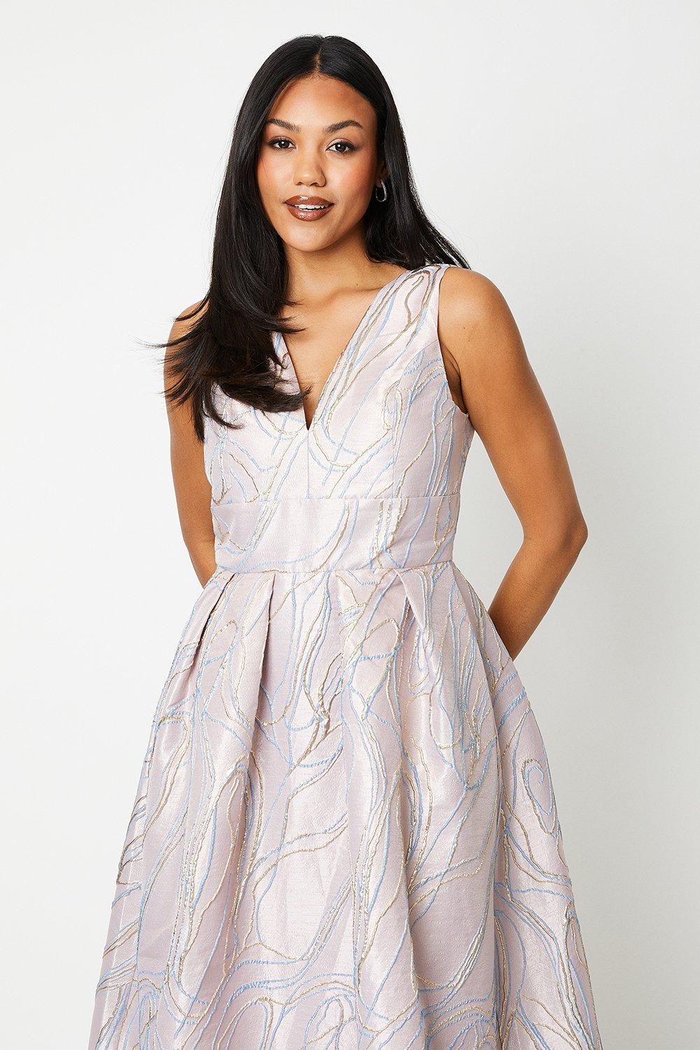 Coast V Neck Jacquard Midi Dress Blush image 2
