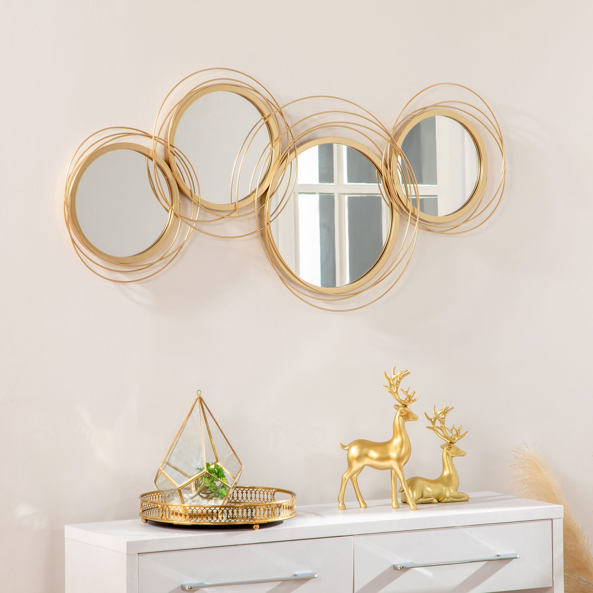 HOMCOM Metal Wall Art Decorative Mirror Decor Modern Wall Sculpture
