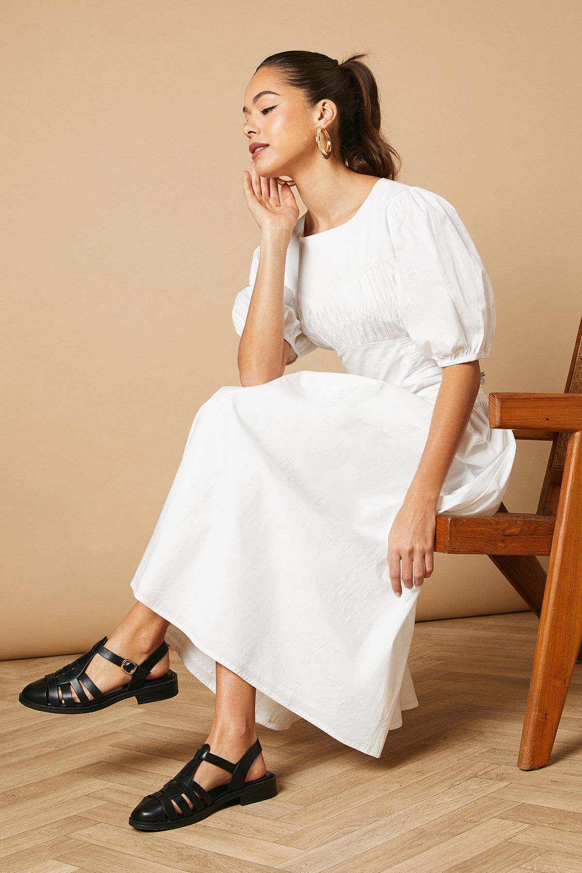 Oasis Cassiopeia Faux Leather Closed Toe Fisherman Flat Shoes Black image 1