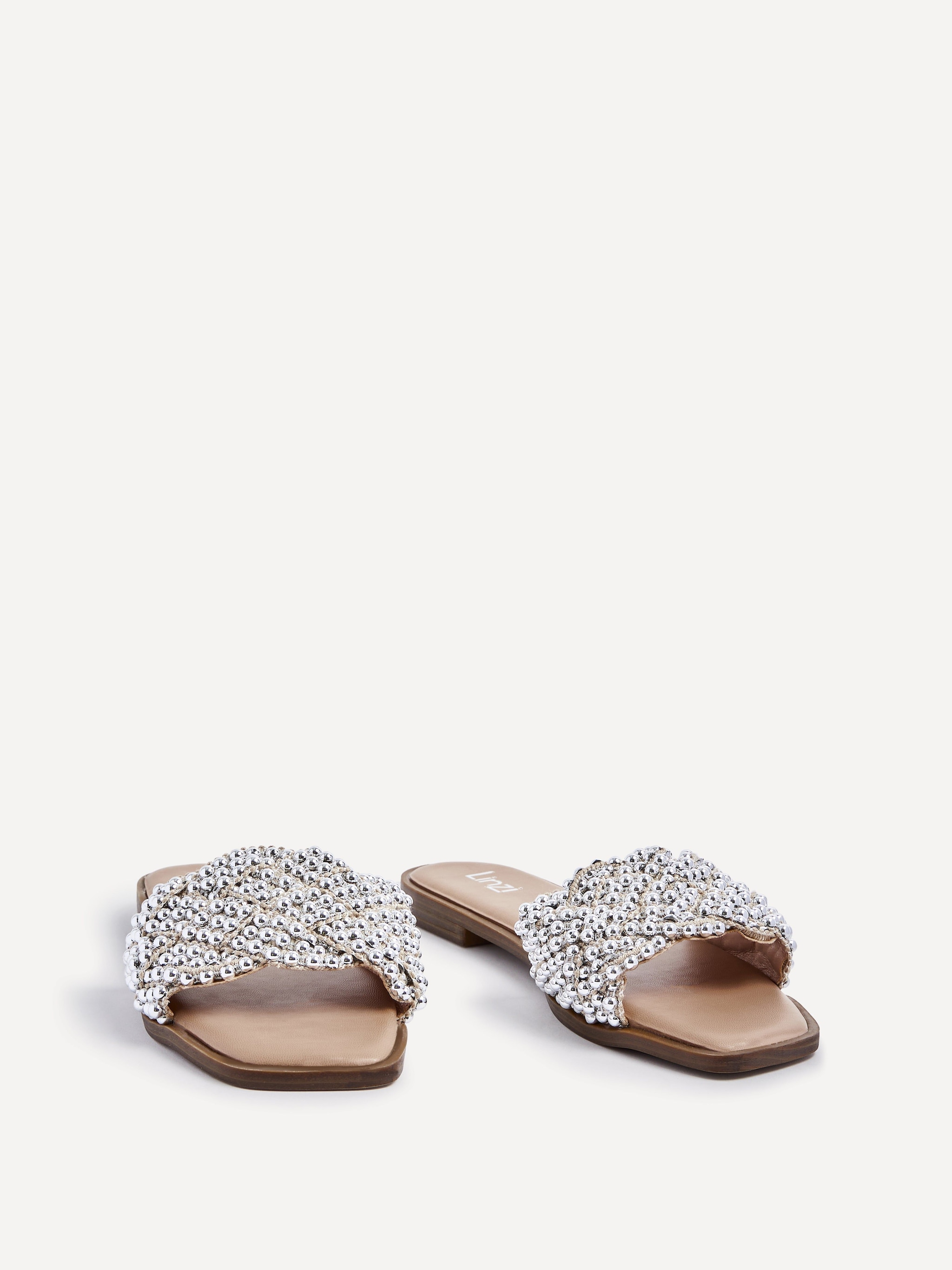 Linzi Lanette Nude Faux Leather Plaited & Beaded Flat Sandals image 3