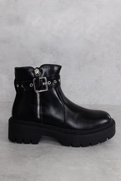Shnoo Black Chunky Buckle Chelsea Boots