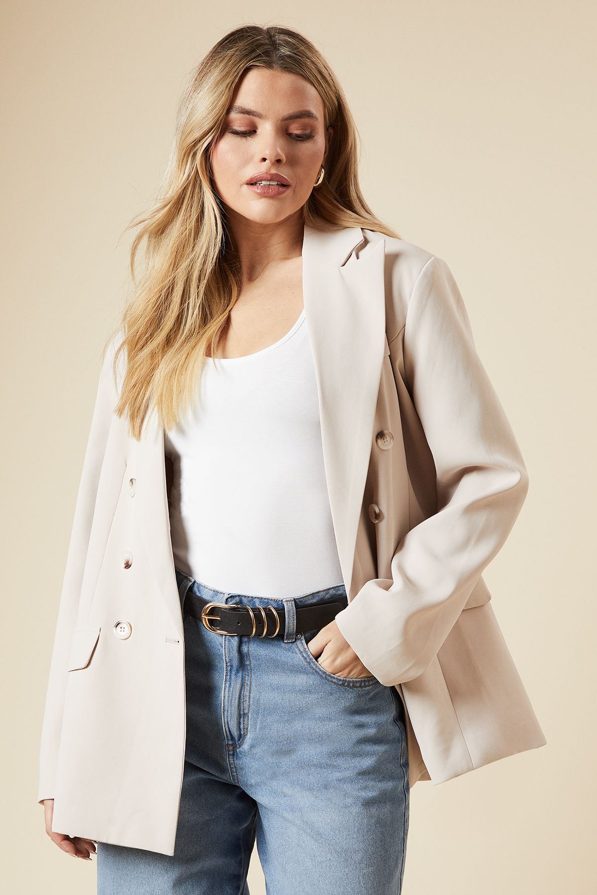 Dorothy Perkins Oversized Double Breasted Blazer Ecru image 1