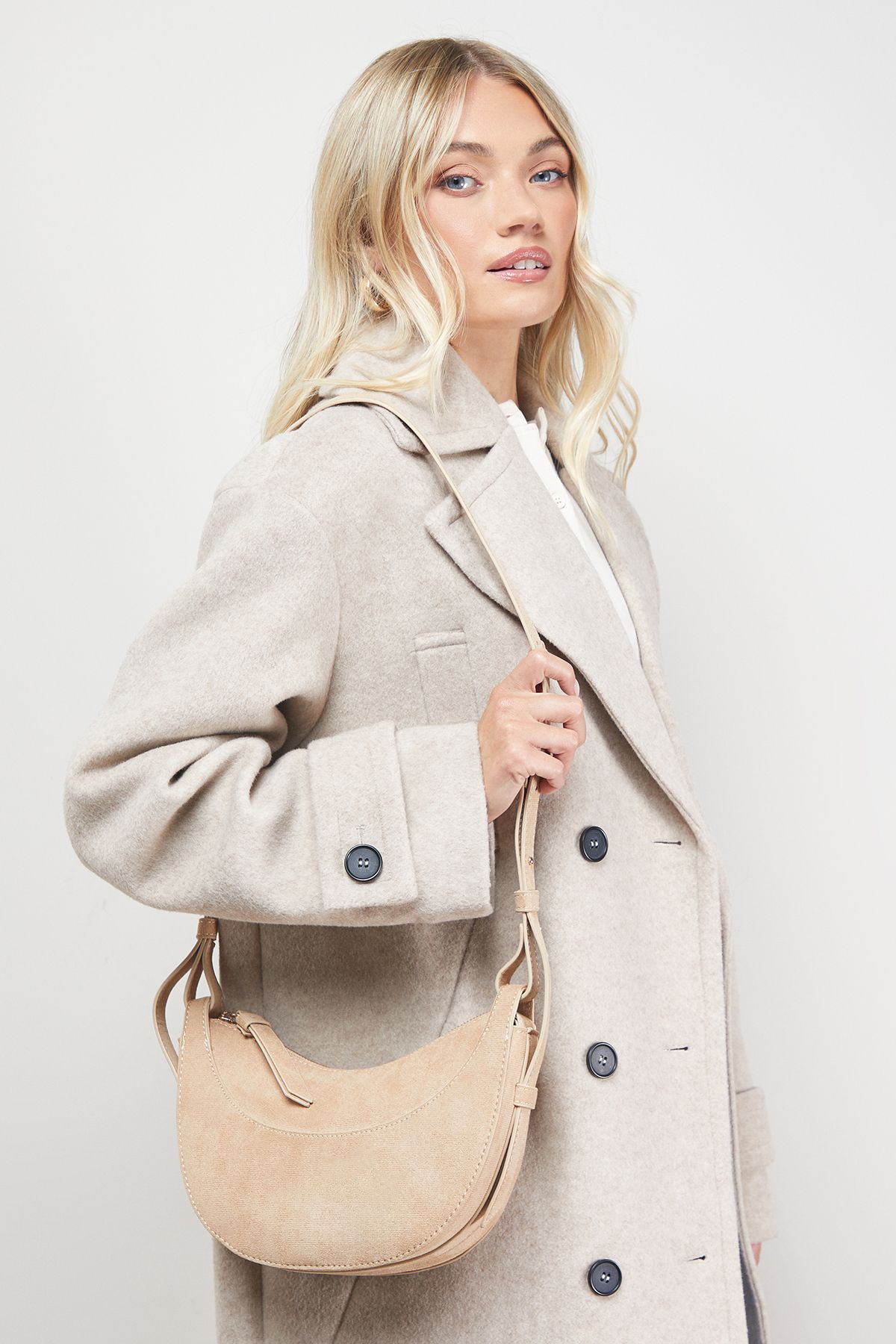 Oasis Relly Faux Suede Half Moon Crossbody Bag Neutral image 1