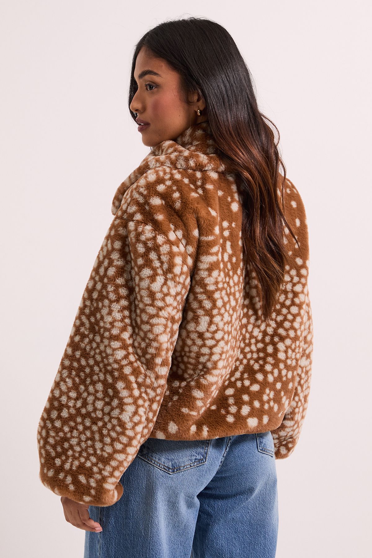Dorothy Perkins Petite Deer Print Fur Coat Brown image 5