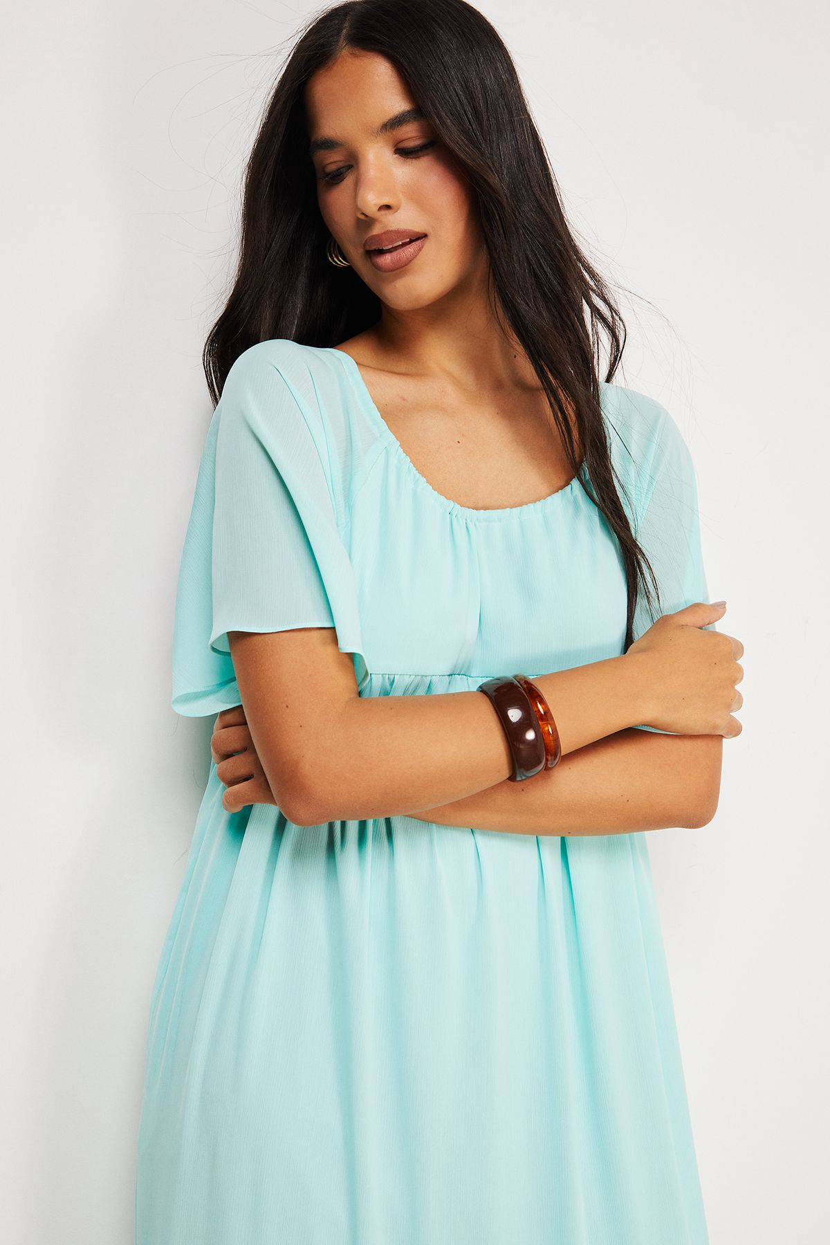 Warehouse Chiffon Tier Smock Midi Dress Blue image 4