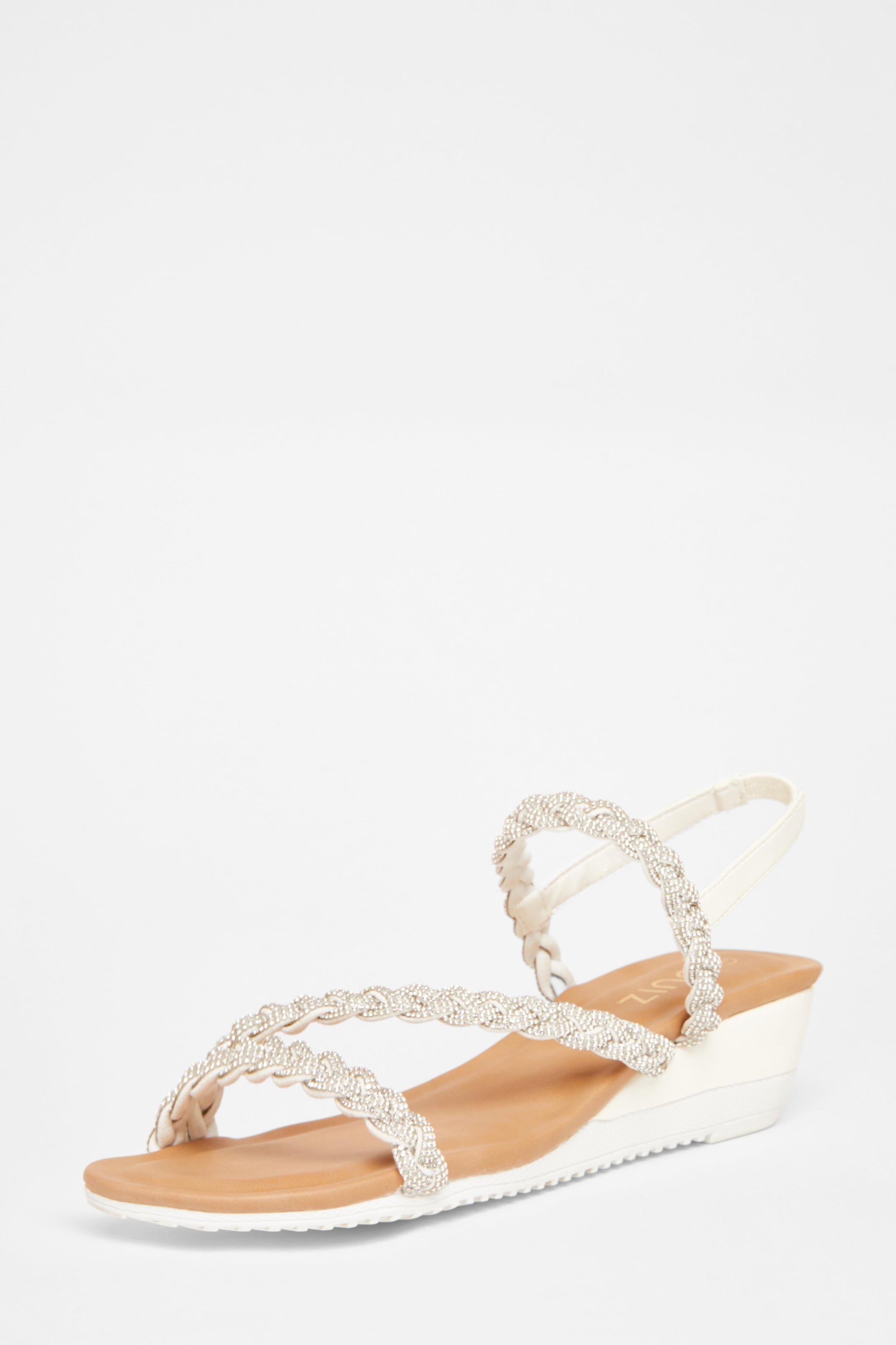 Quiz White Diamante Low Wedge Sandals image 1