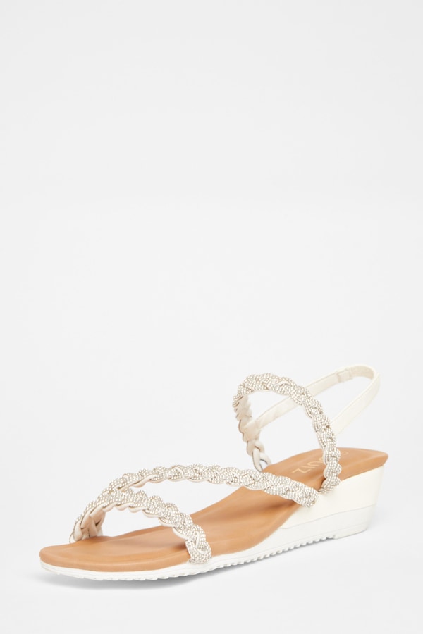 Quiz White Diamante Low Wedge Sandals