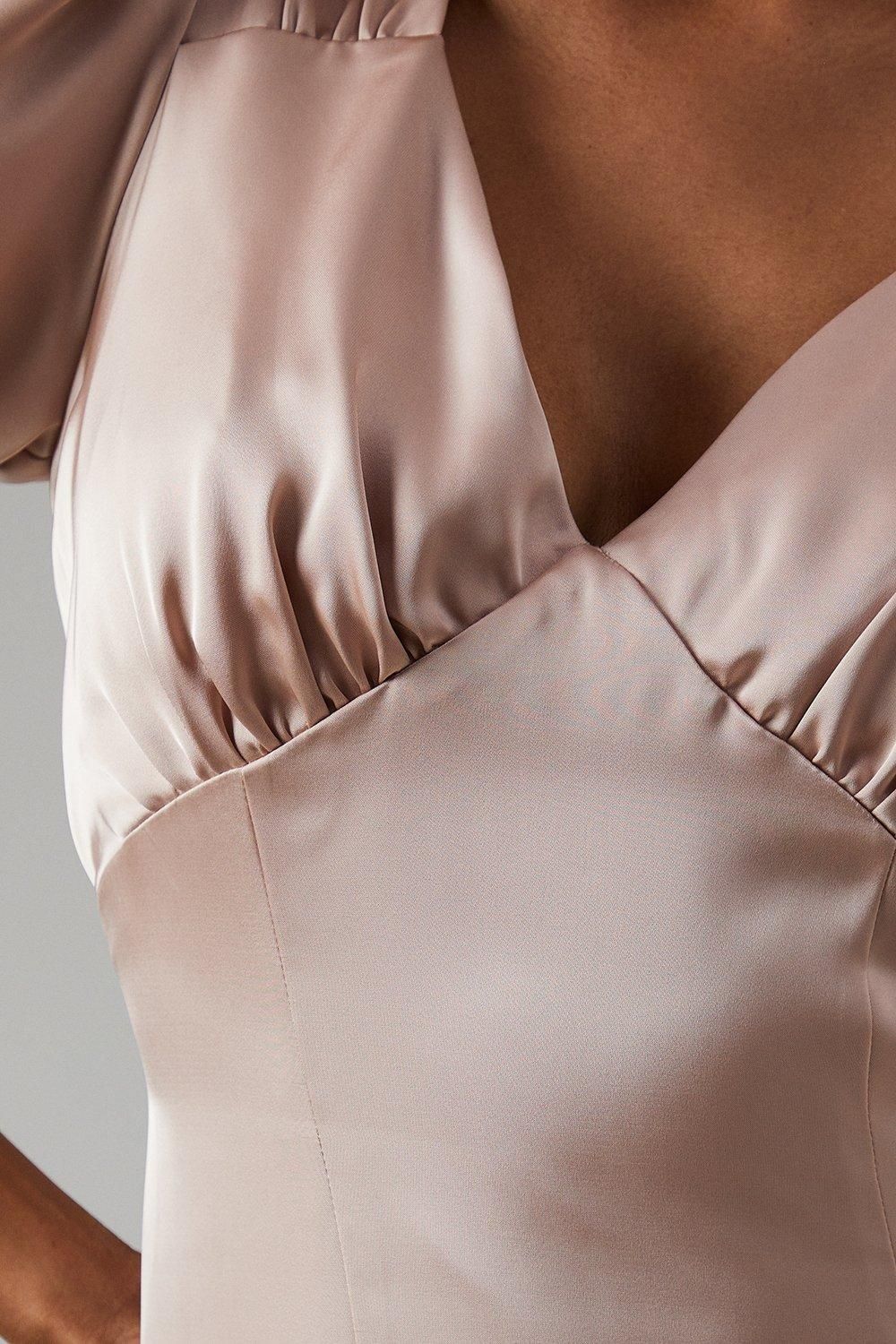 Coast Sweetheart Neckline Puff Sleeve Satin Bridesmaid Maxi Dress Mocha image 5