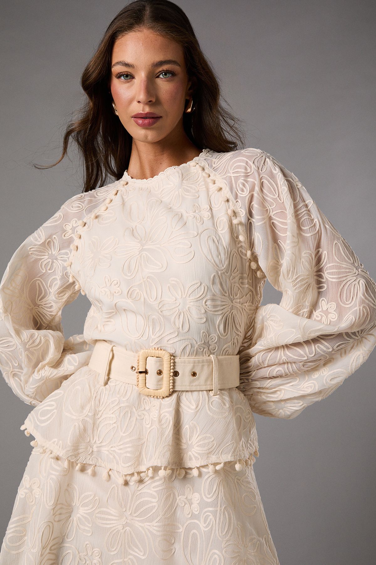 Coast Long Sleeve Tiered Skirt Mini Dress With Belt Cream image 4