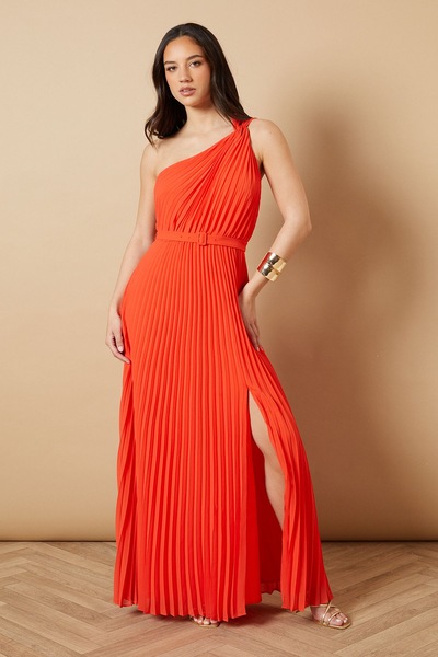 Oasis One Shoulder Pleated Tie Detail Midi Dress Burnt Orange