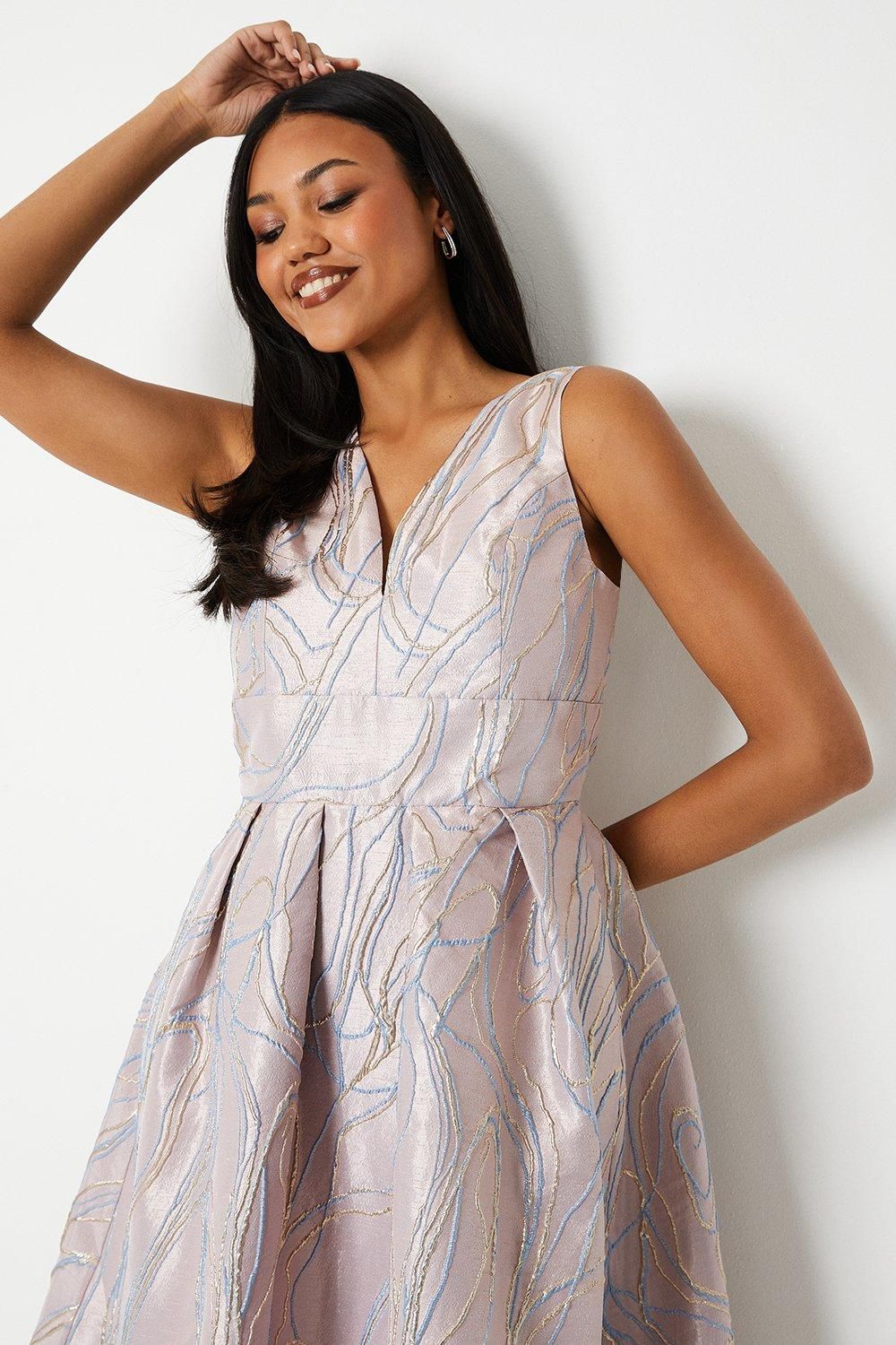 Coast V Neck Jacquard Midi Dress Blush image 4