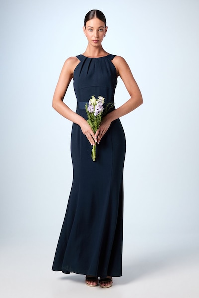 Coast Halter Neck Satin Bridesmaid Dress with Tie Back Detail Navy