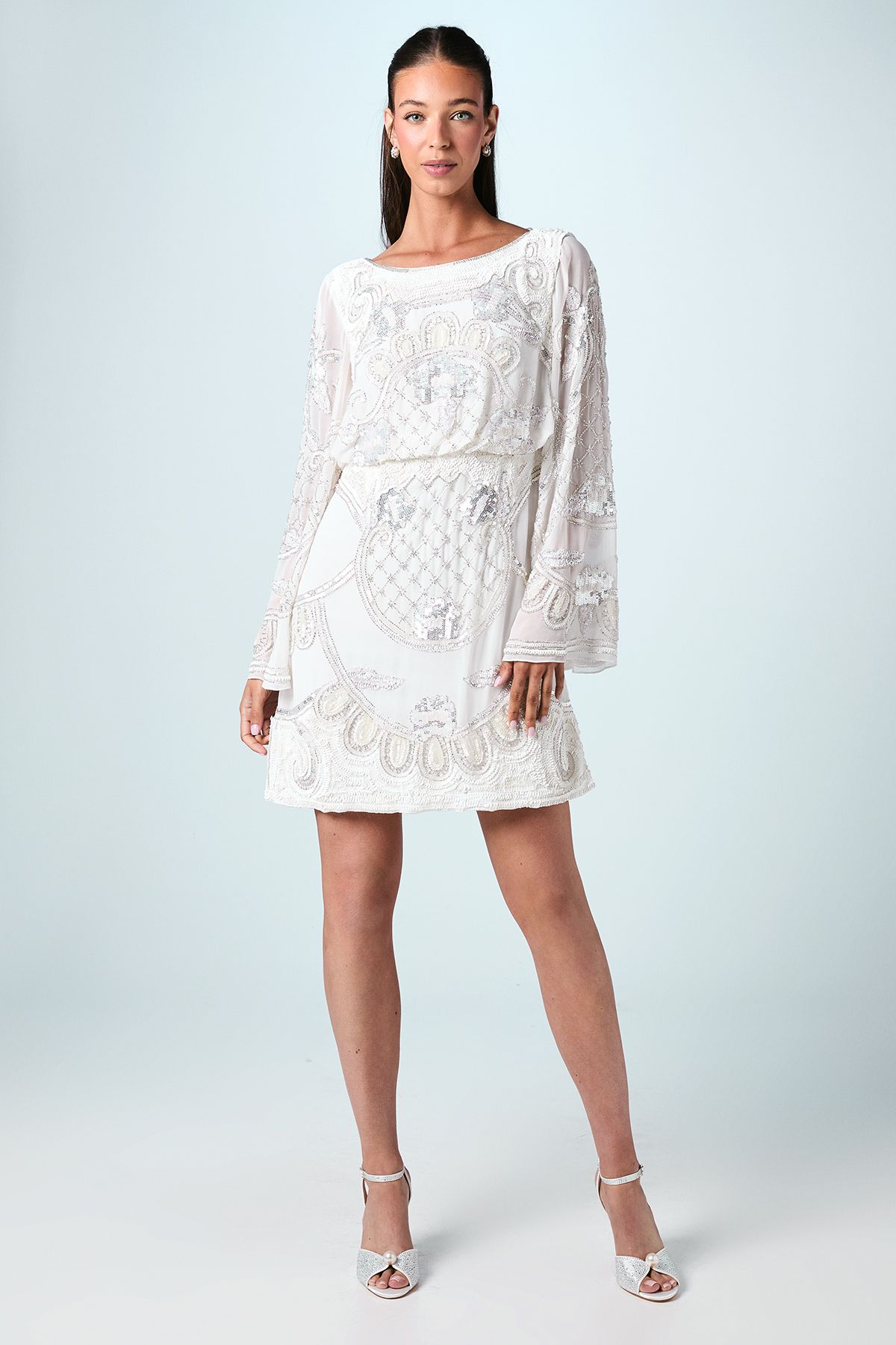 Coast Premium Beaded Placement Artwork Bridal Mini Dress Ivory image 2