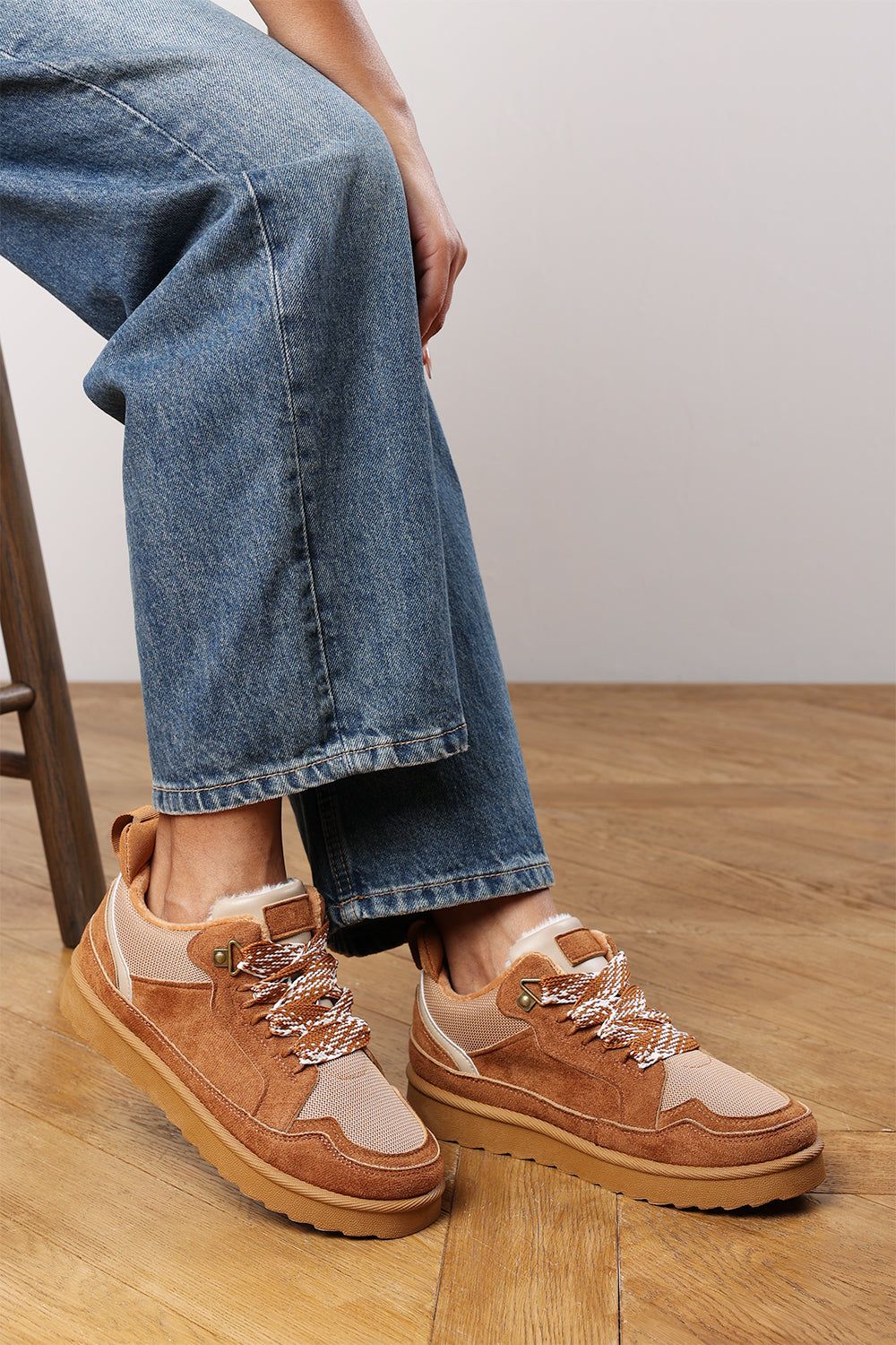 Where's That From 'Darcy' Suede Lace-Up Trainers with Chunky Sole and Mesh Panel image 7